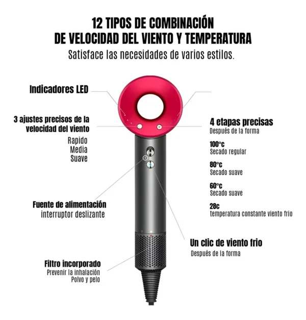 Secador Tipo Dyson Supersonic Cepillo Secador 5 en 1 Profesional